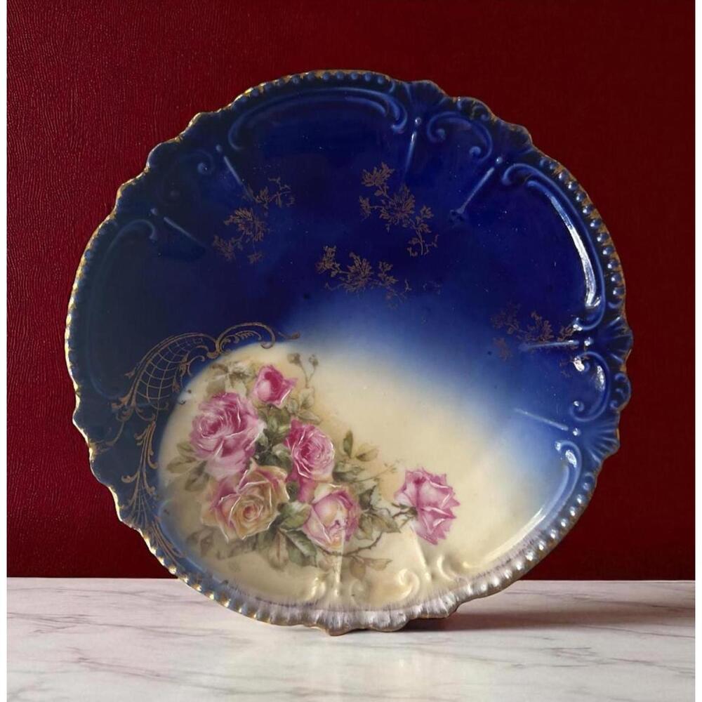 Antique Bavarian Plate – 7.5” Cobalt Blue Porcelain – Royal Bavaria Germany